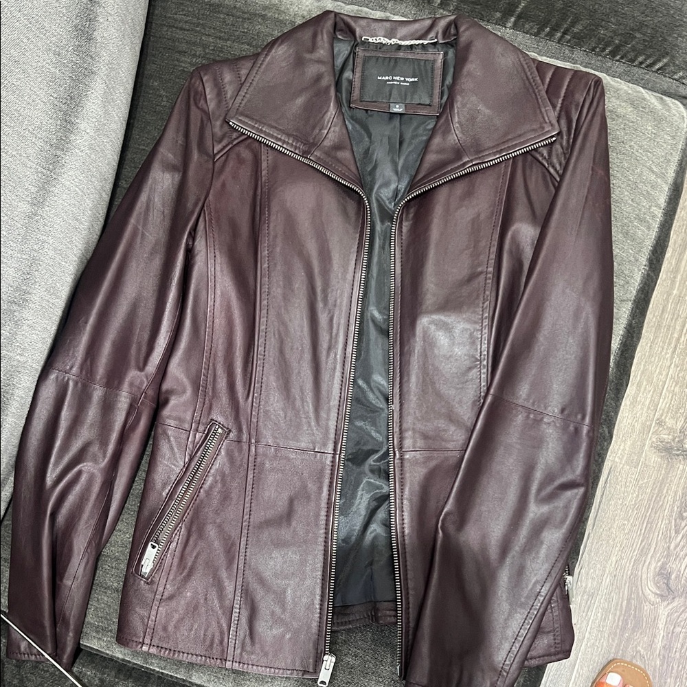 Marc New York Burgundy Leather Jacket with Chain Hanger